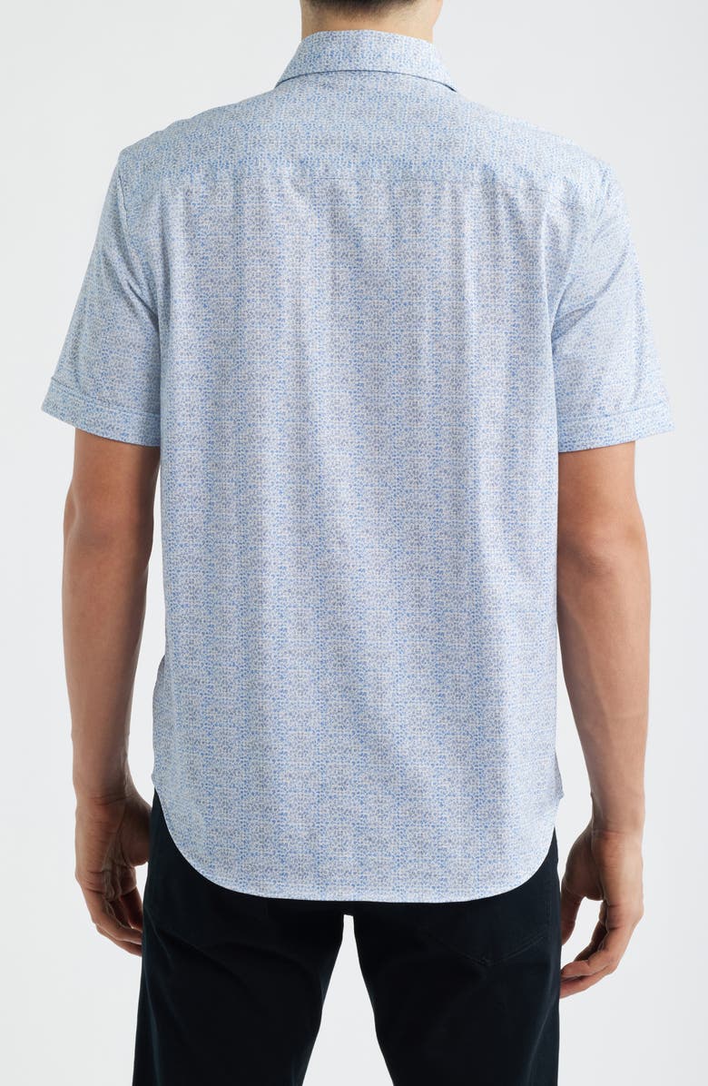 Bugatchi Miles OoohCotton<sup>®</sup> Geo Print Short Sleeve Button-Up Shirt, Alternate, color, Air Blue