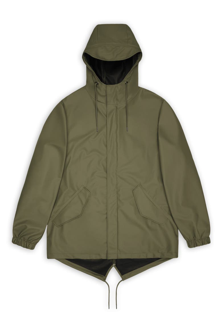 Fishtail Hooded Waterproof Rain Jacket, Alternate, color, MARSH