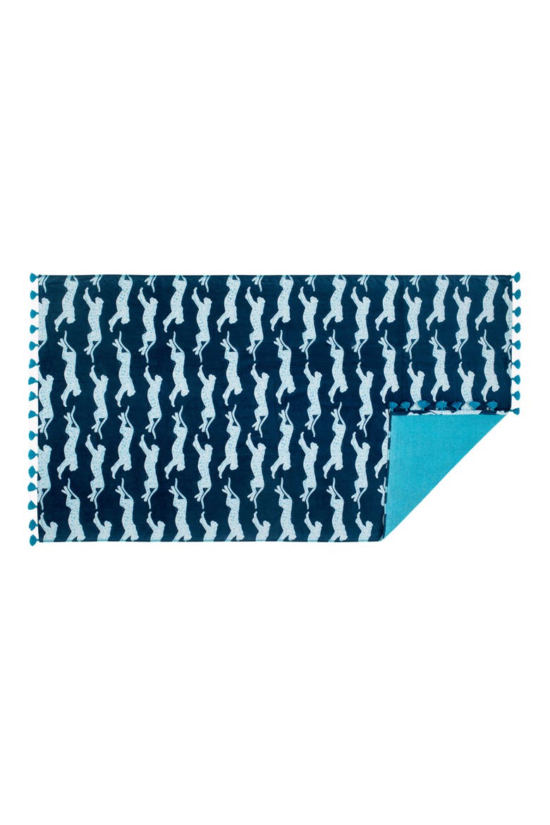 Leaping Leopard Beach Towel, Alternate, color, NAVY