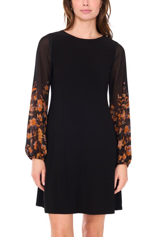 Halogen ® Long Sleeve Chiffon Shift Dress In Black