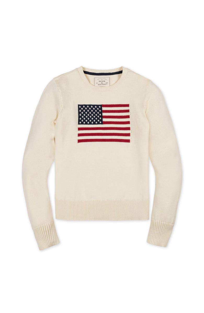 Hope & Henry Women's Organic Crew Neck Flag Sweater, Alternate, color, Ivory Flag