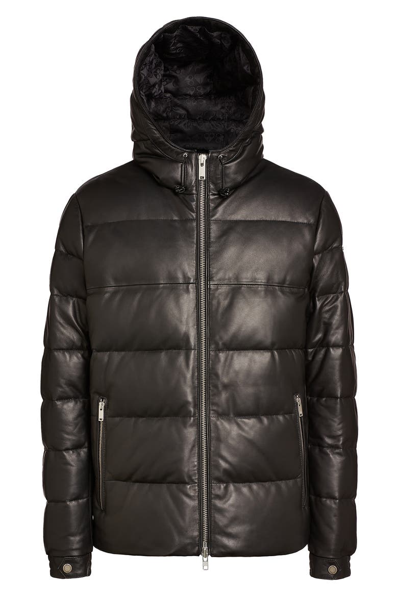 Men's Keg River 800 Fill Power Down Leather Puffer Jacket, Main, color, BLACK