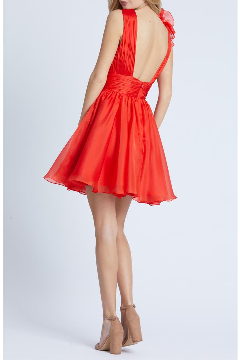 Corsage Detail Shirred Skater Dress, Alternate, color, RED