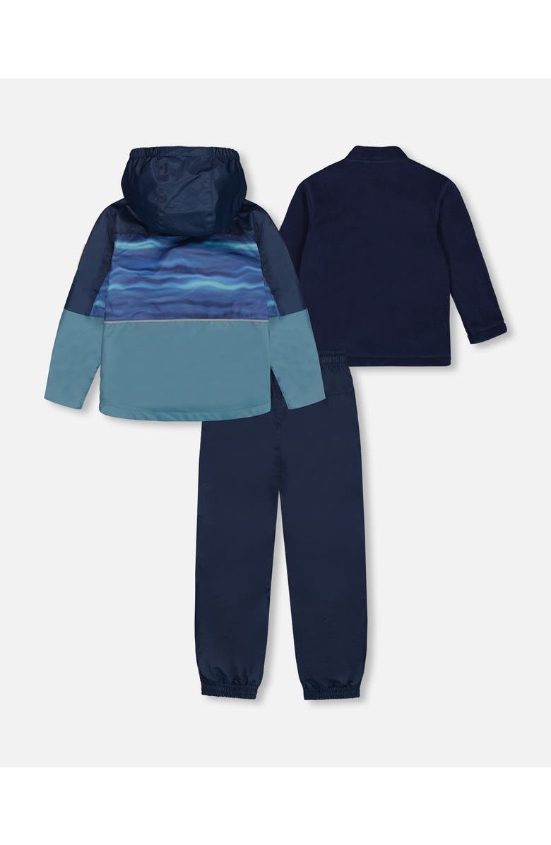 Deux par Deux Boy's 3-In-1 Mid-Season Outerwear Set With Colorblock Jacket Neutral Blue And Navy, Alternate, color, 