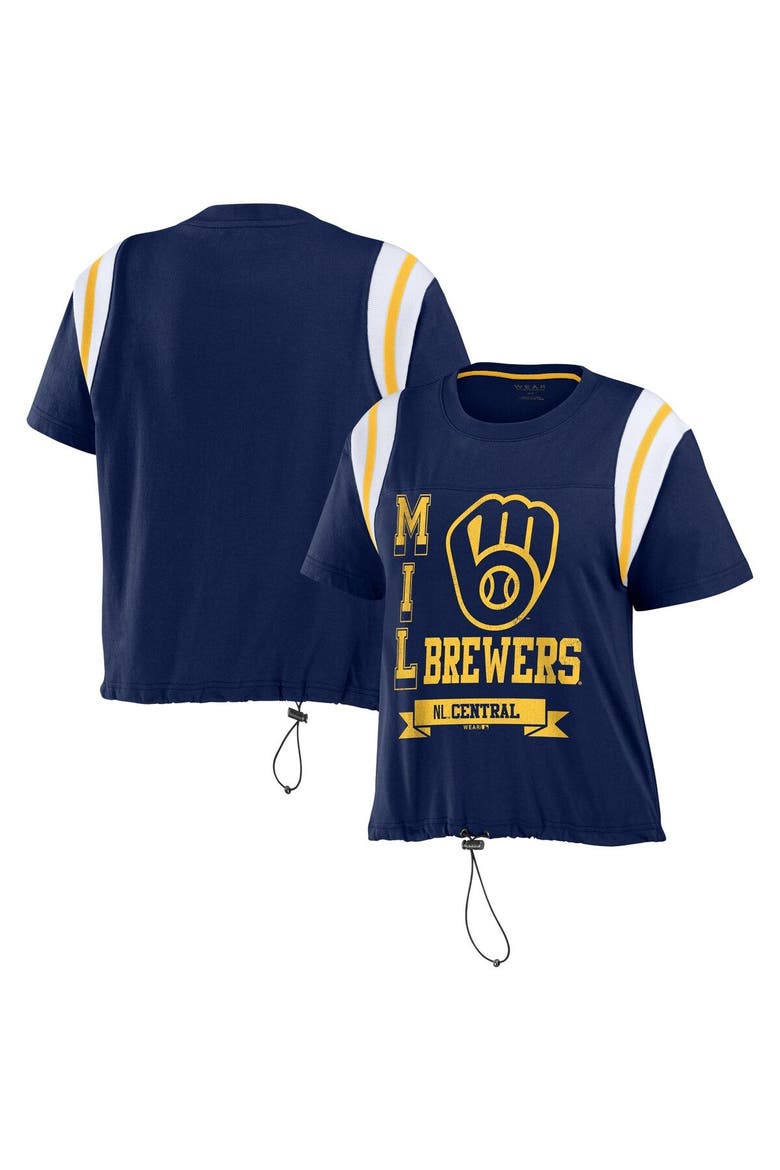 Women's WEAR by Erin Andrews Navy Milwaukee Brewers Cinched Colorblock T-Shirt, Main, color, Navy
