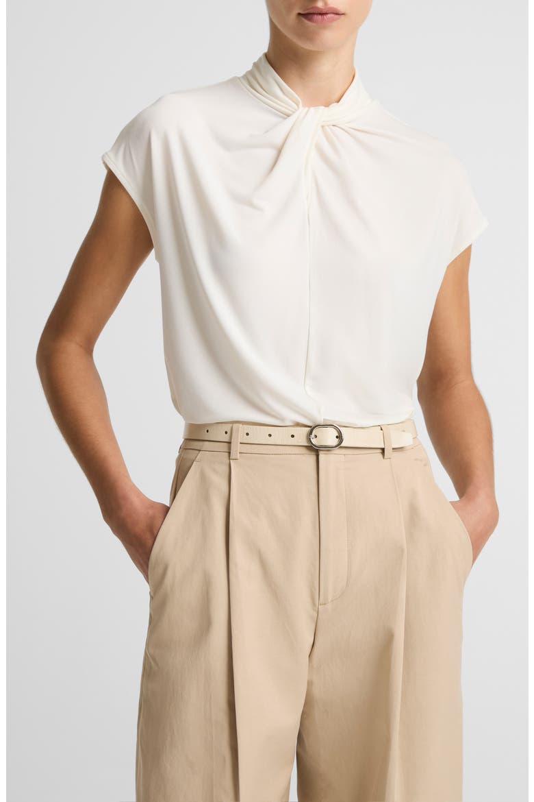 Twist Neck Cap Sleeve Top, Main, color, BONE