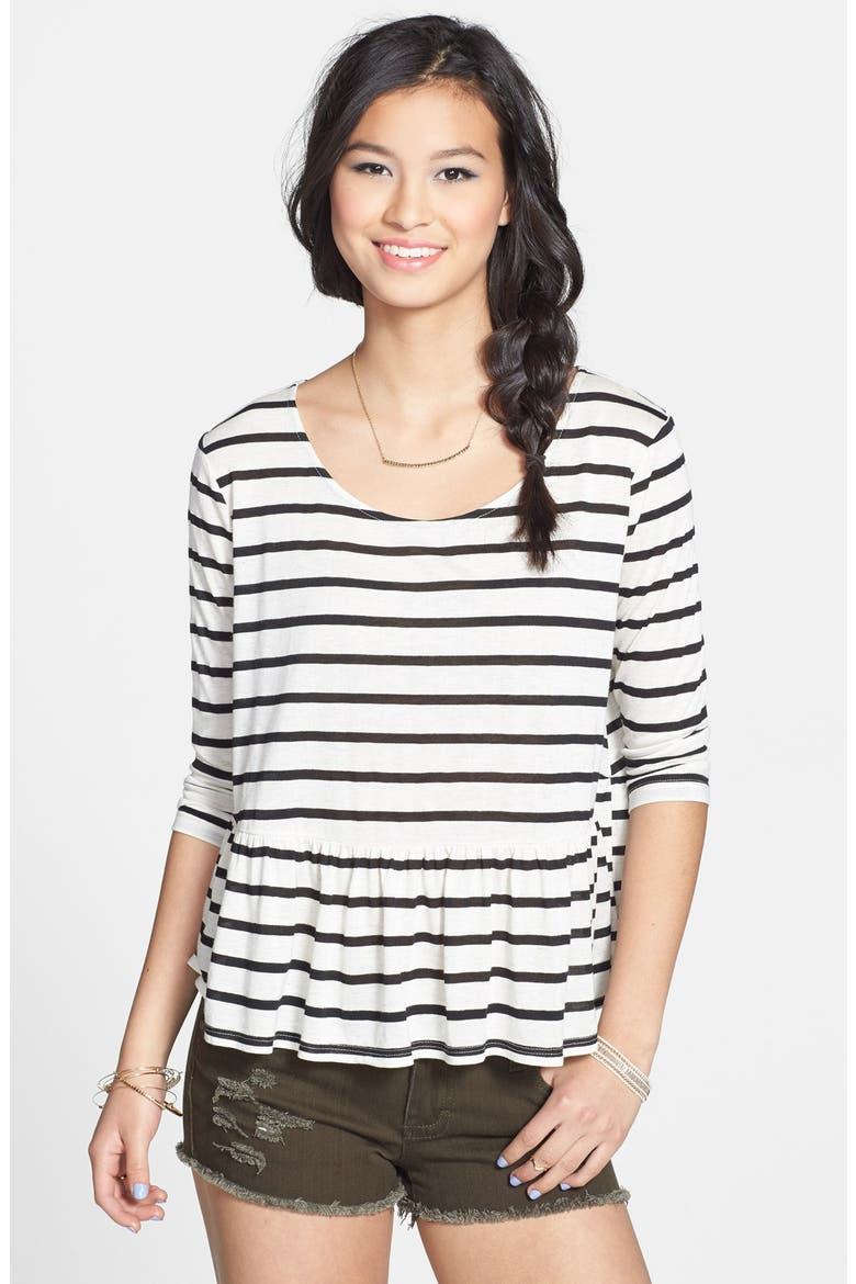 Stripe Peplum Pullover, Main, color, BLACK/ OATMEAL