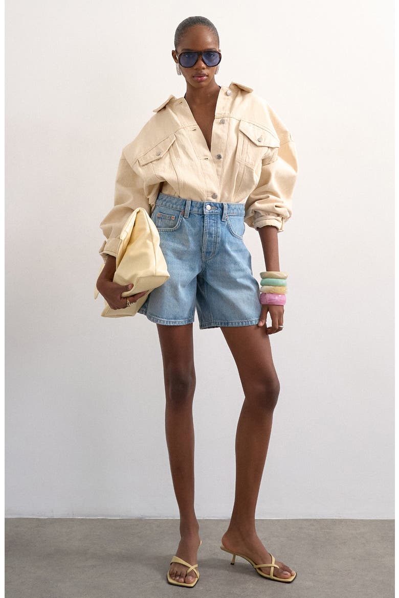 Editor Mid Rise Denim Shorts, Main, color, LBLUE