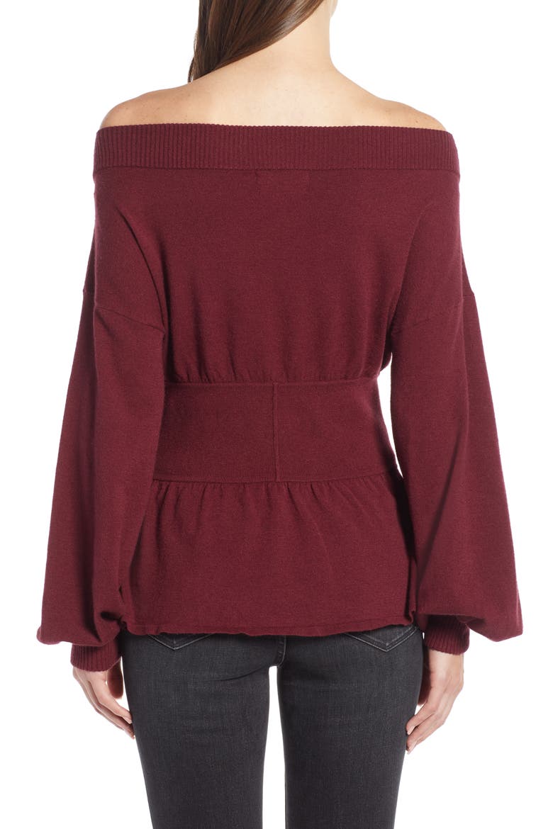 Waist Detail Off the Shoulder Sweater (Nordstrom Exclusive), Alternate, color, RED TANNIN