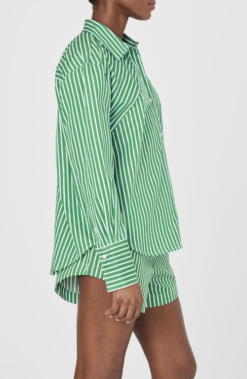 Shop French Connection Alexis Stripe Oversize Crossover Cotton Button-up Shirt In Green Summer White