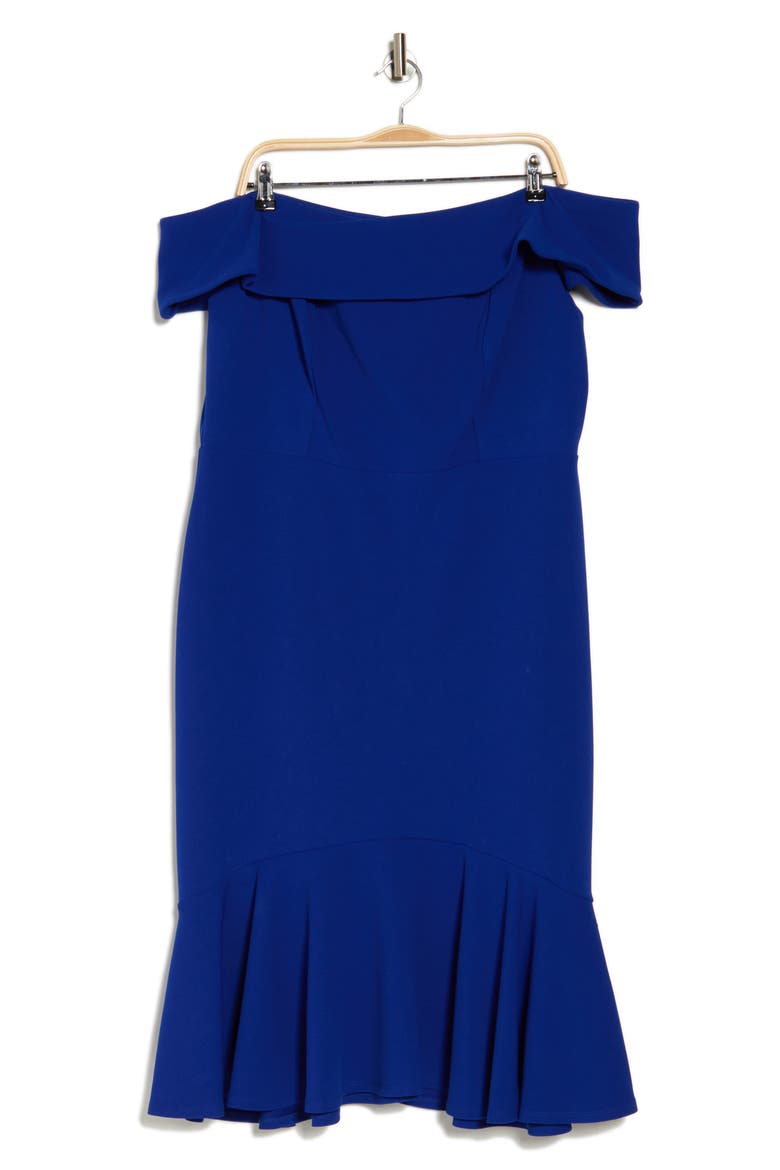 Off the Shoulder Scuba Crepe Cocktail Dress, Alternate, color, COBALT