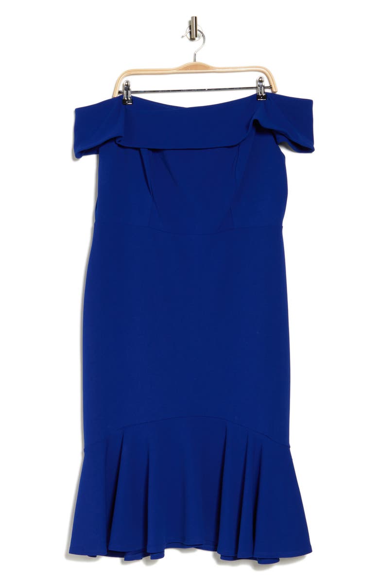 Marina Off the Shoulder Scuba Crepe Cocktail Dress, Alternate, color, Cobalt