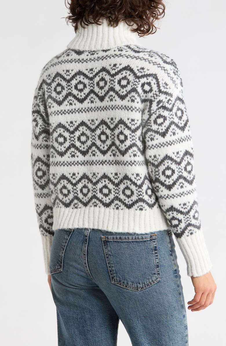 Joseph A Fair Isle Turtleneck Sweater, Alternate, color, Egret/ Charcoal