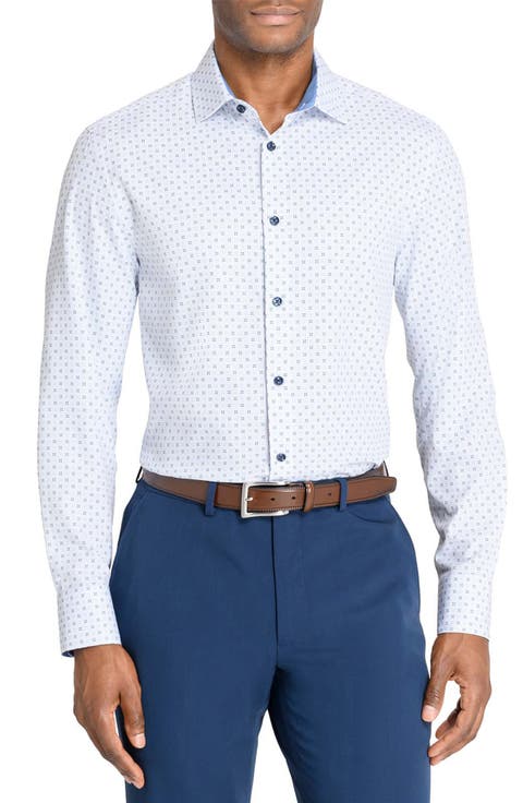 Micro Geometric Print Stretch Button-Up Shirt