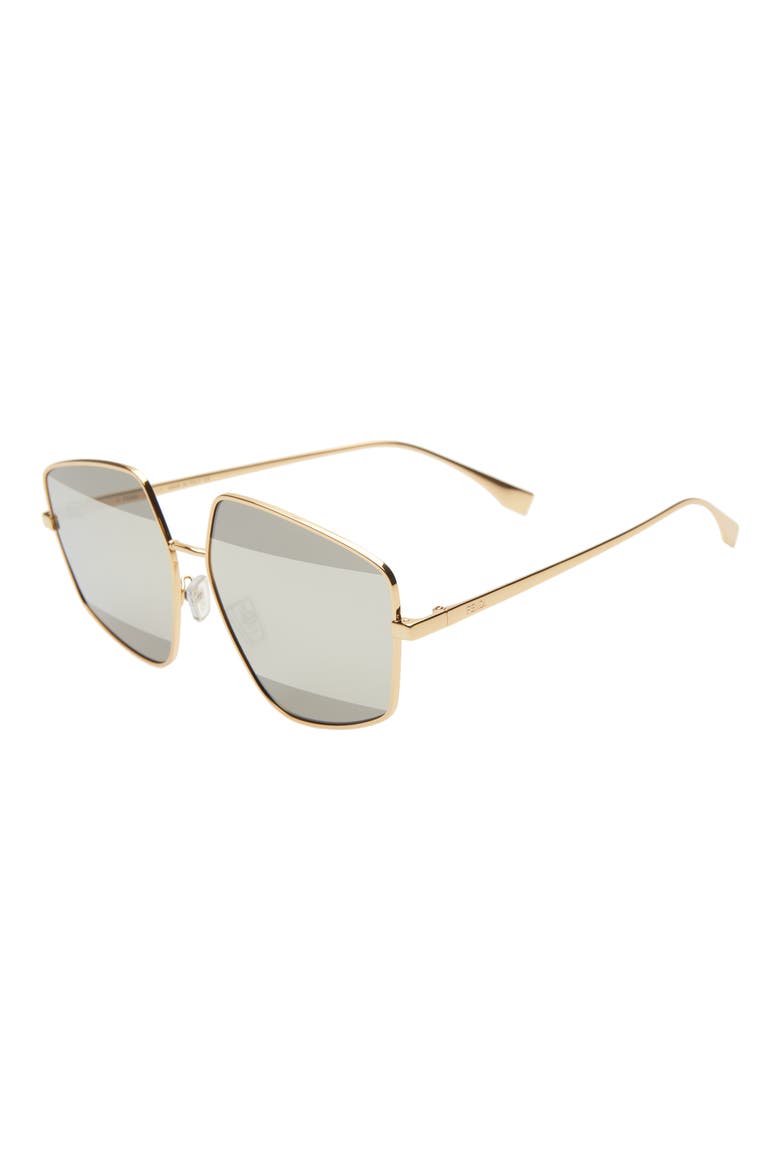 'Fendi Stripes 60mm Geometric Sunglasses, Alternate, color, ENDURA GOLD / SMOKE MIRROR