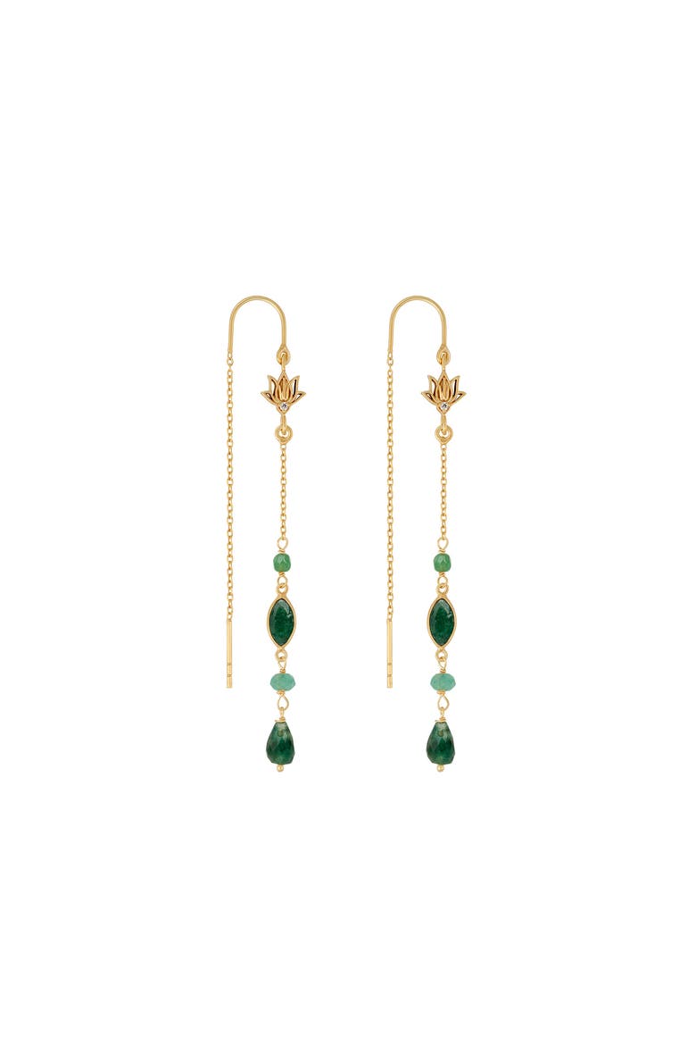 Jade Lotus Gold Plated Women's Drop Earrings - Peaceful Perspective, Main, color, Gold/green
