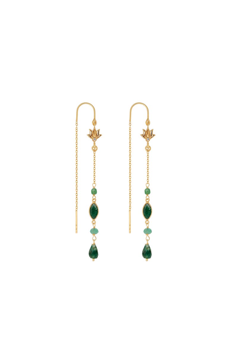 Karma and Luck Peaceful Perspective Lotus Jade Drop Gold Earrings, Main, color, Gold/Green