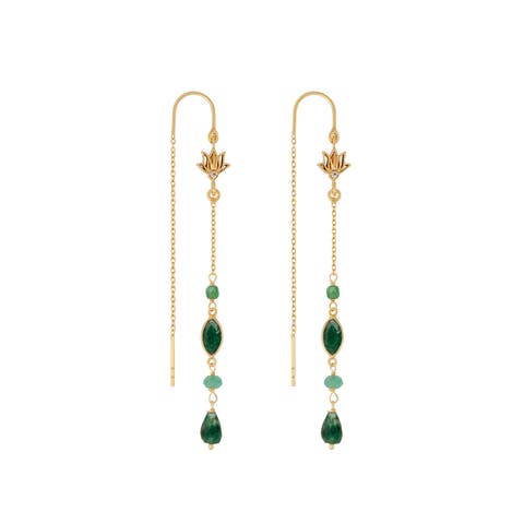 Peaceful Perspective Lotus Jade Drop Gold Earrings
