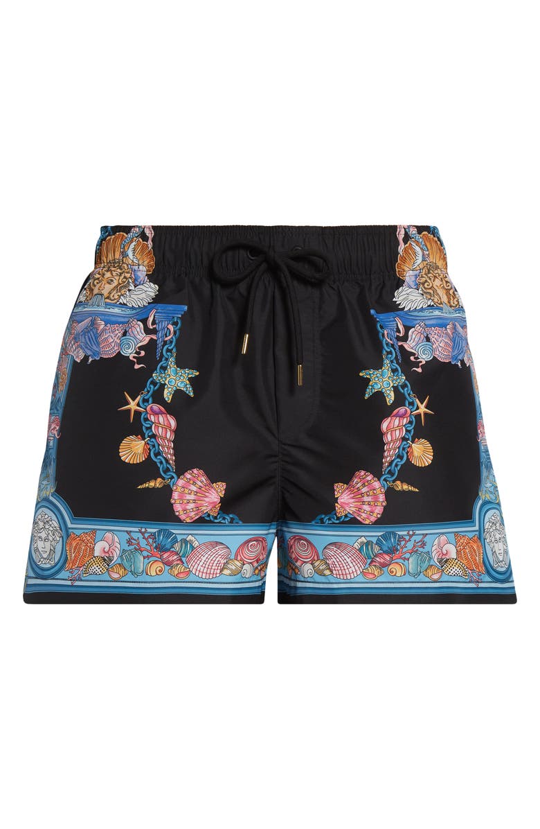 Versace Coral Theater Swim Trunks, Alternate, color, Black Multicolor
