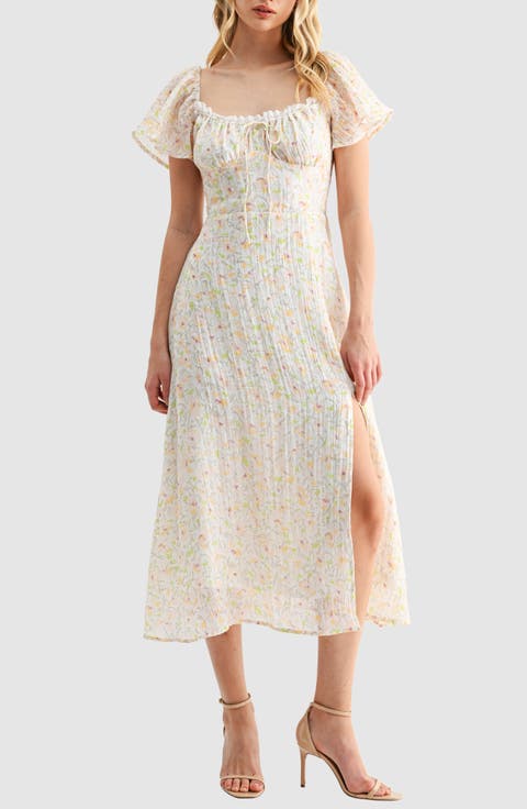Floral Flutter Sleeve A-Line Dress