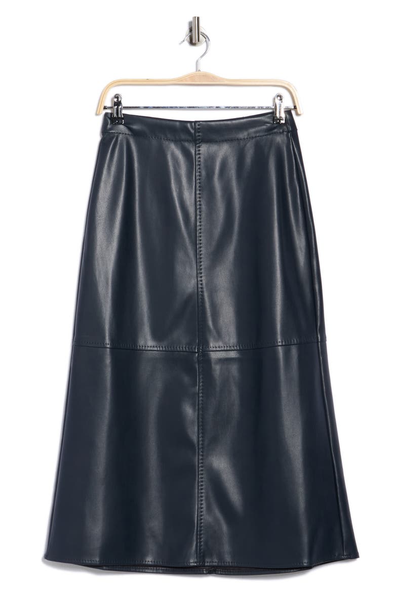 Faux Leather A-Line Skirt, Alternate, color, DARK NAVY