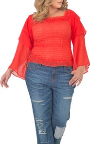 Standards & Practices Tiered Sleeve Smocked Top
