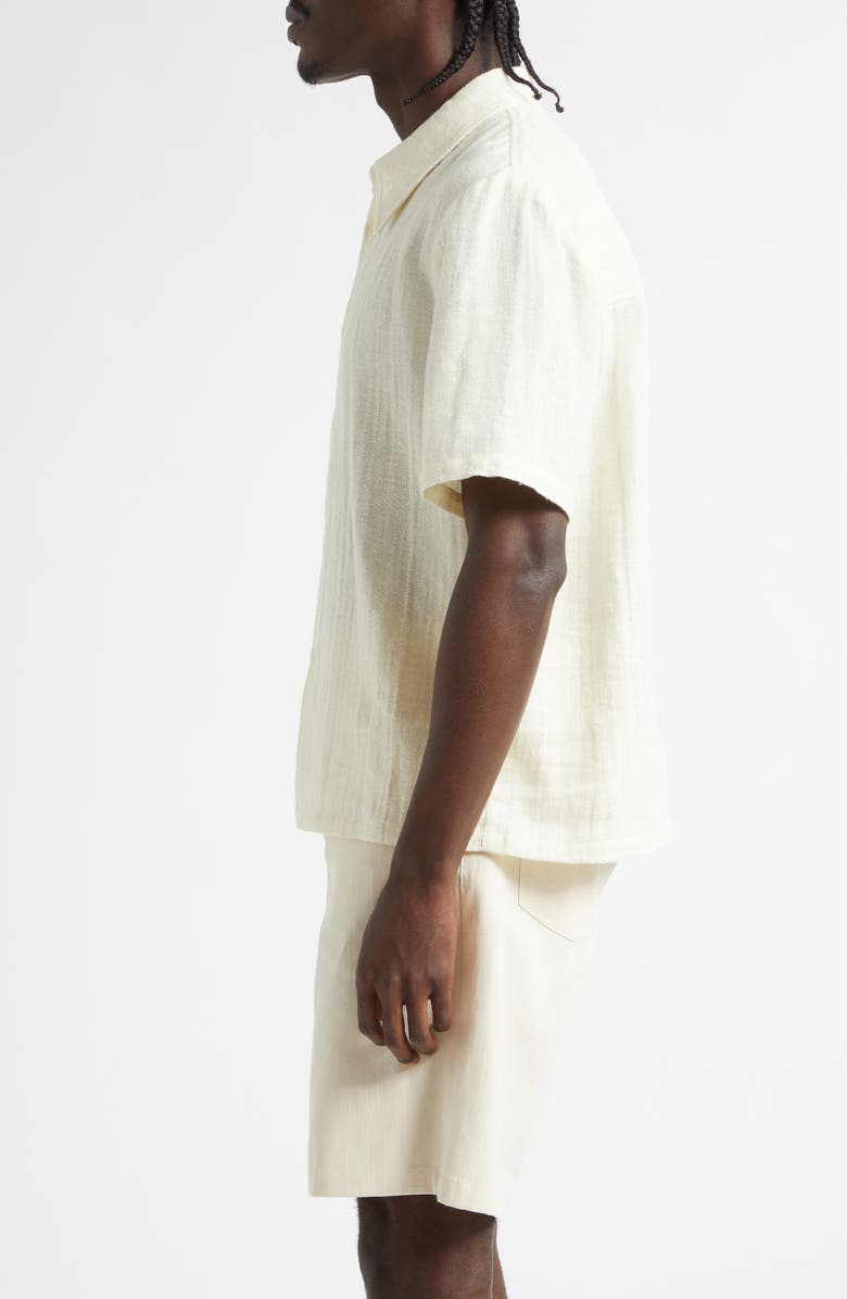 Séfr Dayot Short Sleeve Cotton & Linen Button-Up Shirt, Alternate, color, Dog Days Ecru