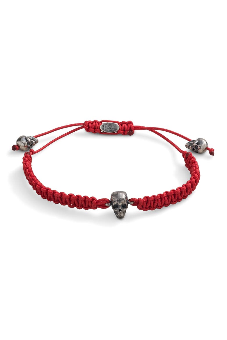 Black Skull Bead Woven Bracelet, Main, color, RED