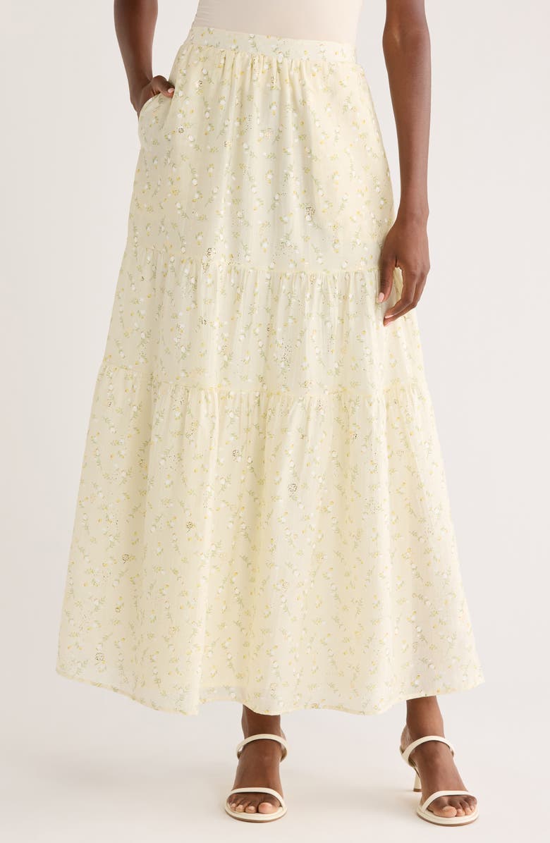 Bobeau Tiered Maxi Skirt, Main, color, Yellow/ Sage Floral