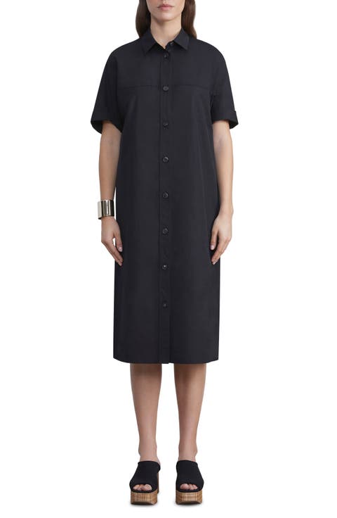 Short Sleeve Button-Up Poplin Shirtdress