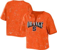 WEAR by Erin Andrews Women's WEAR by Erin Andrews Orange Syracuse Orange Bleach Wash Splatter Cropped Notch Neck T-Shirt