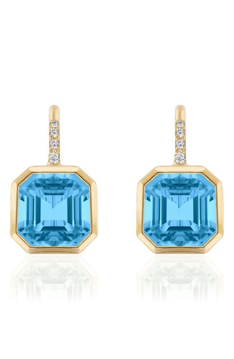 Gossip Asscher-Cut Semiprecious Stone & Diamond Drop Earrings