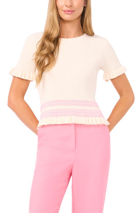 Elisa Rib Ruffle Trim Sweater