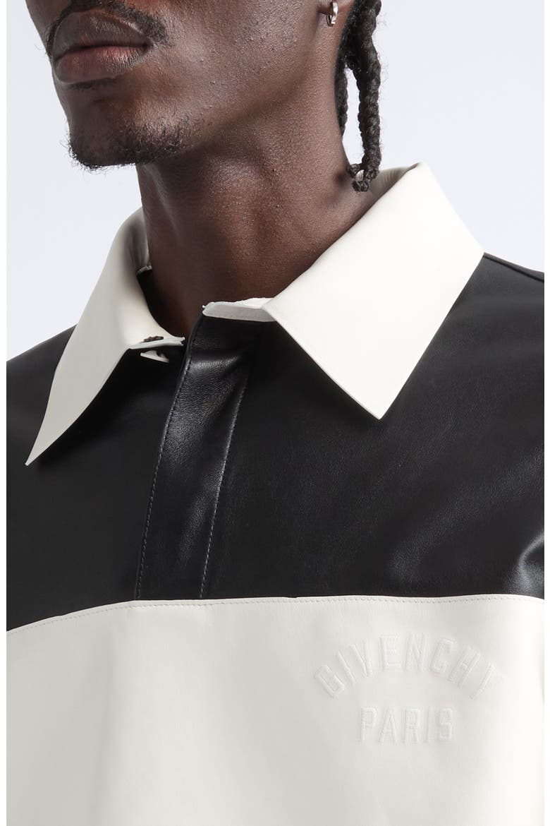 Bicolor Long Sleeve Leather Polo, Alternate, color, BLACK/ IVORY