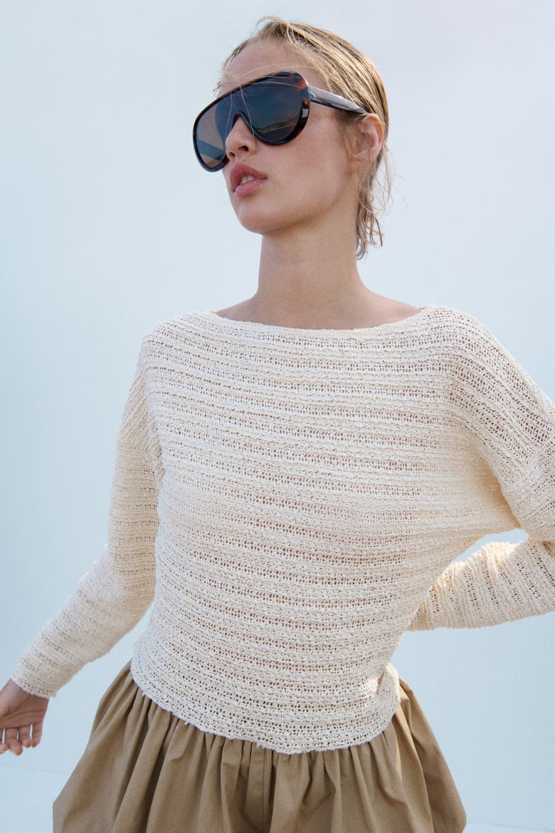 Textured-knit Top, Main, color, Cream