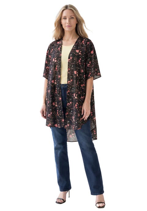 Plus Size Georgette Open Front Flare Sleeve Wrap