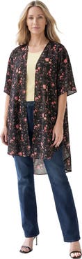 Roaman's Plus Size Georgette Open Front Flare Sleeve Wrap