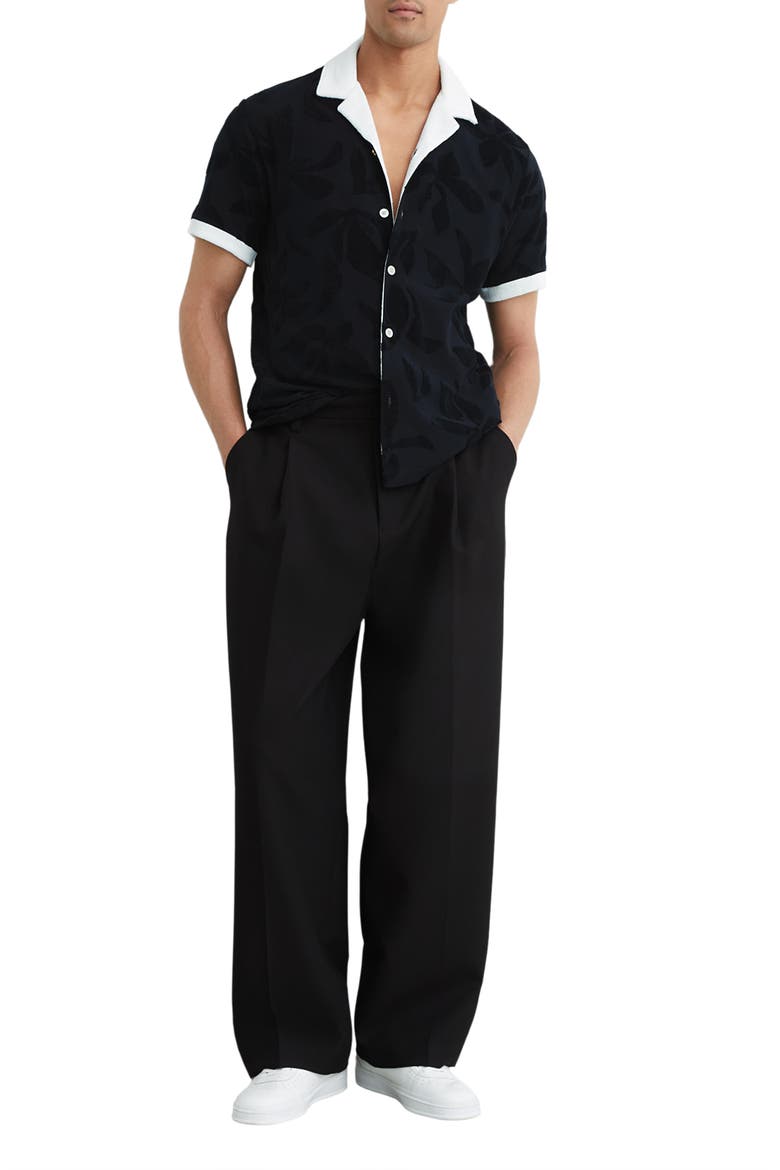 Zuma Contrast Trim Floral Camp Shirt, Alternate, color, NAVY