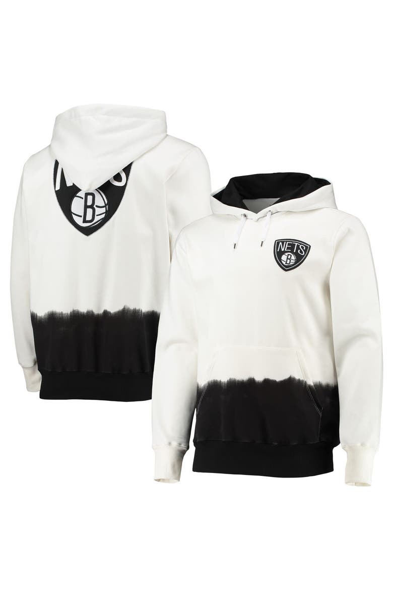 Men's FISLL Oatmeal Brooklyn Nets Double Dribble Dip-Dye Pullover Hoodie, Main, color, Oatmeal