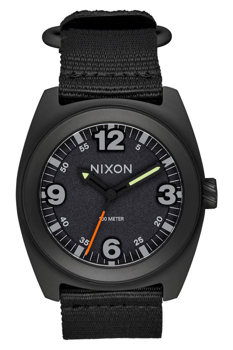 Clutch Webbing Strap Watch, 42mm, Main, color, ALL MATTE BLACK / BLACK