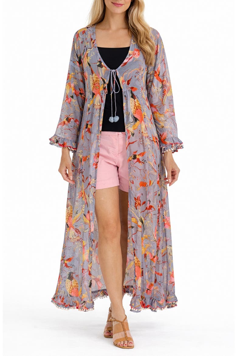 Bird Print Cotton Cover-Up, Main, color, GRAY