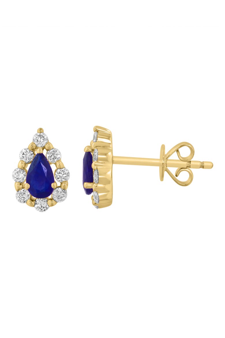 Pear Cut Sapphire & Diamond Halo Stud Earrings, Alternate, color, BLUE