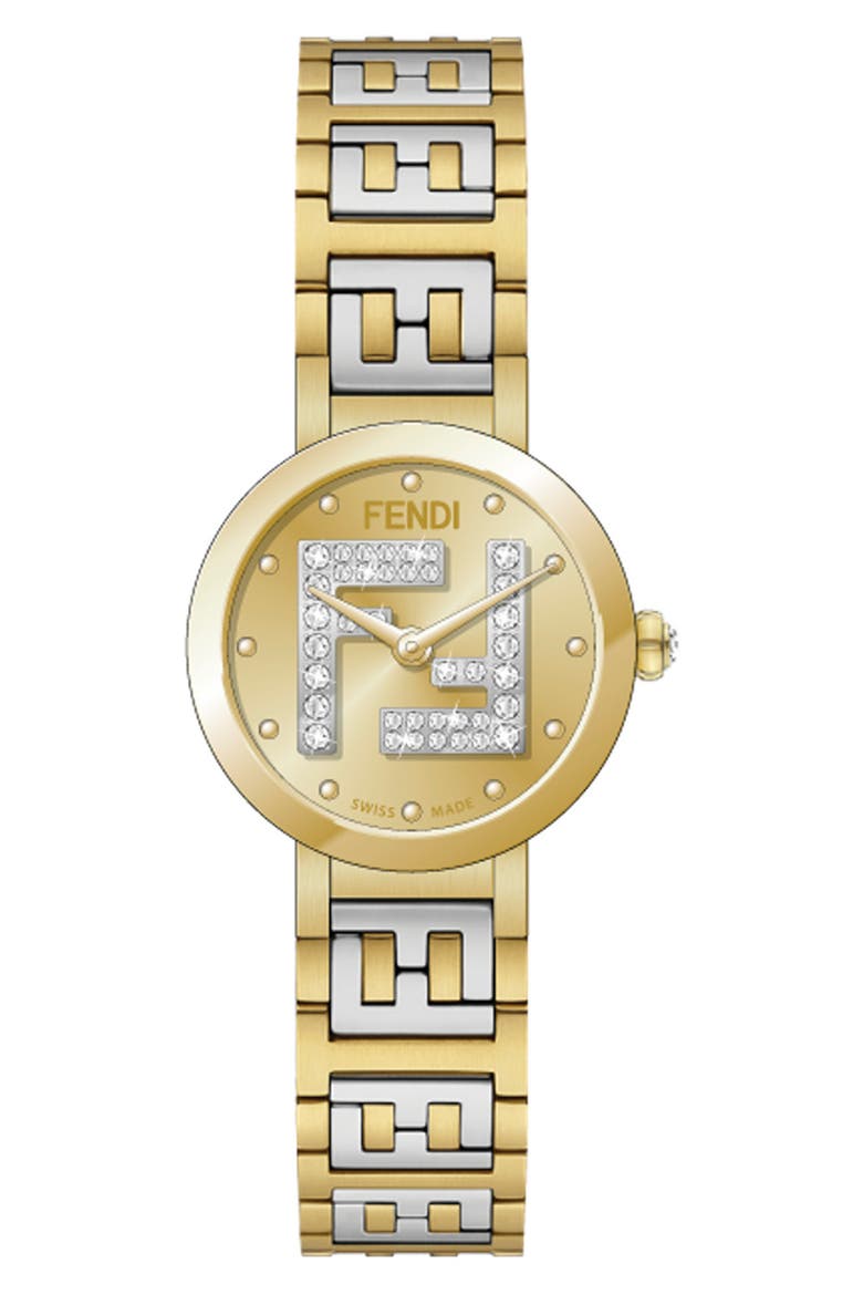 Forever Fendi Two Tone Diamond Quartz Bracelet Watch, 19mm - 0.12ctw, Main, color, TWO TONE