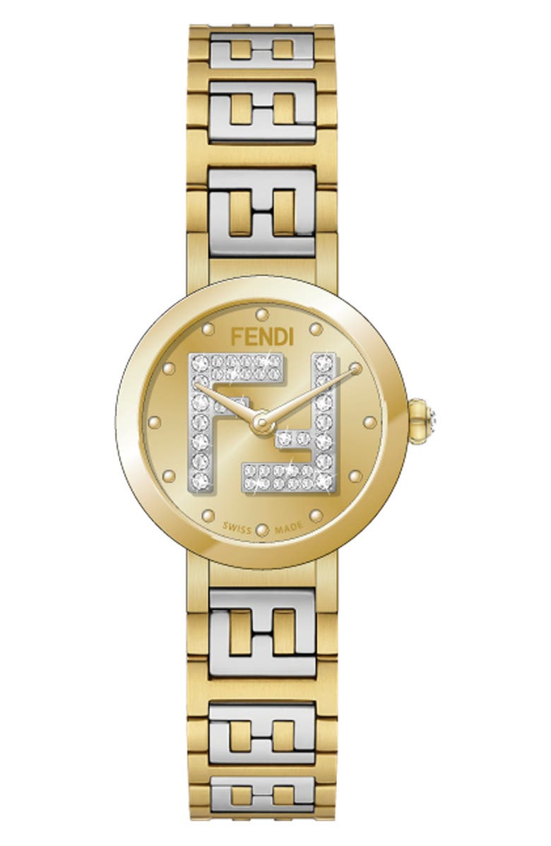 Fendi Forever Fendi Two Tone Diamond Quartz Bracelet Watch, 19mm - 0.12ctw, Main, color, 