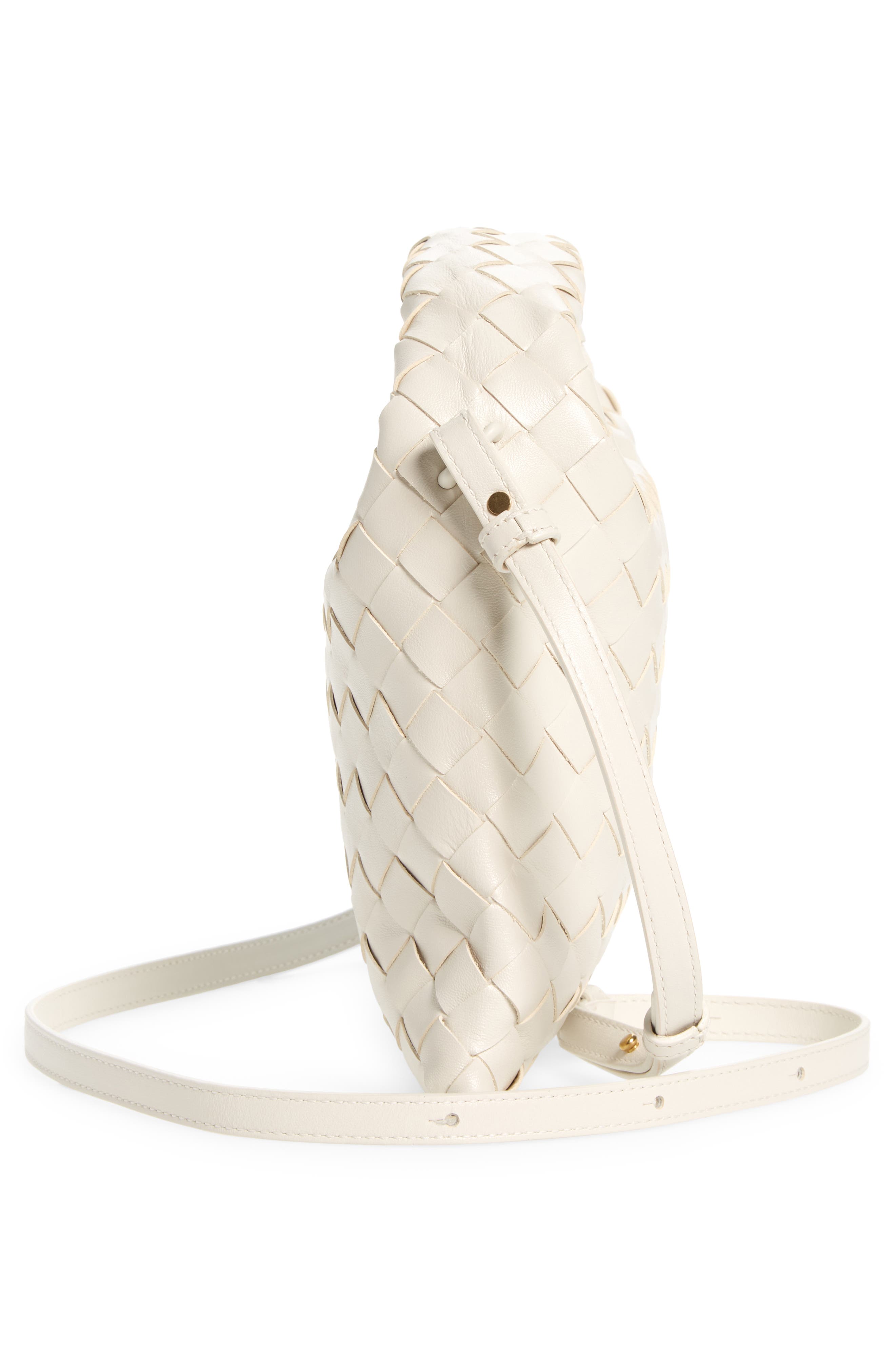 Mini Hop Intrecciato Leather Hobo Bag, Alternate, color, WHITE/ BRASS/ WHITE