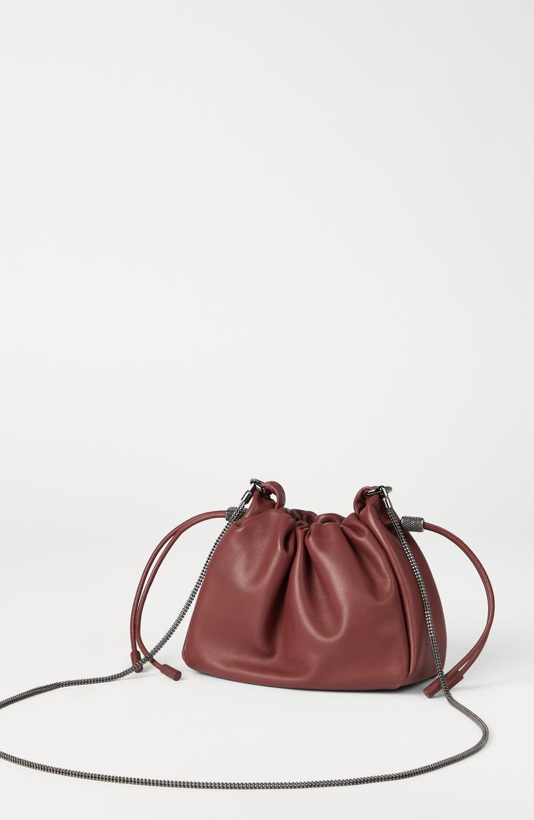 Brunello Cucinelli Soft leather mini Mellow Bucket bag, Alternate, color, Firebrick