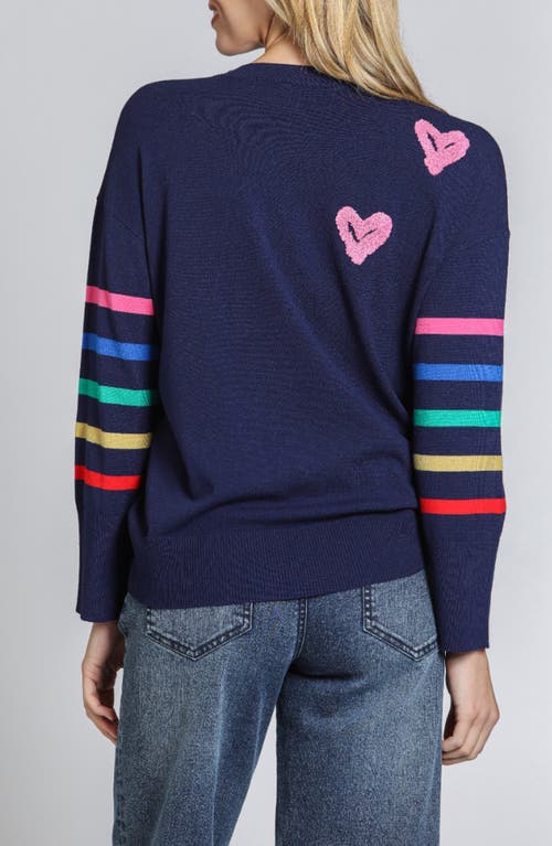 Apny Bouclé Accent Graphic Crewneck Sweater In Navy Multi