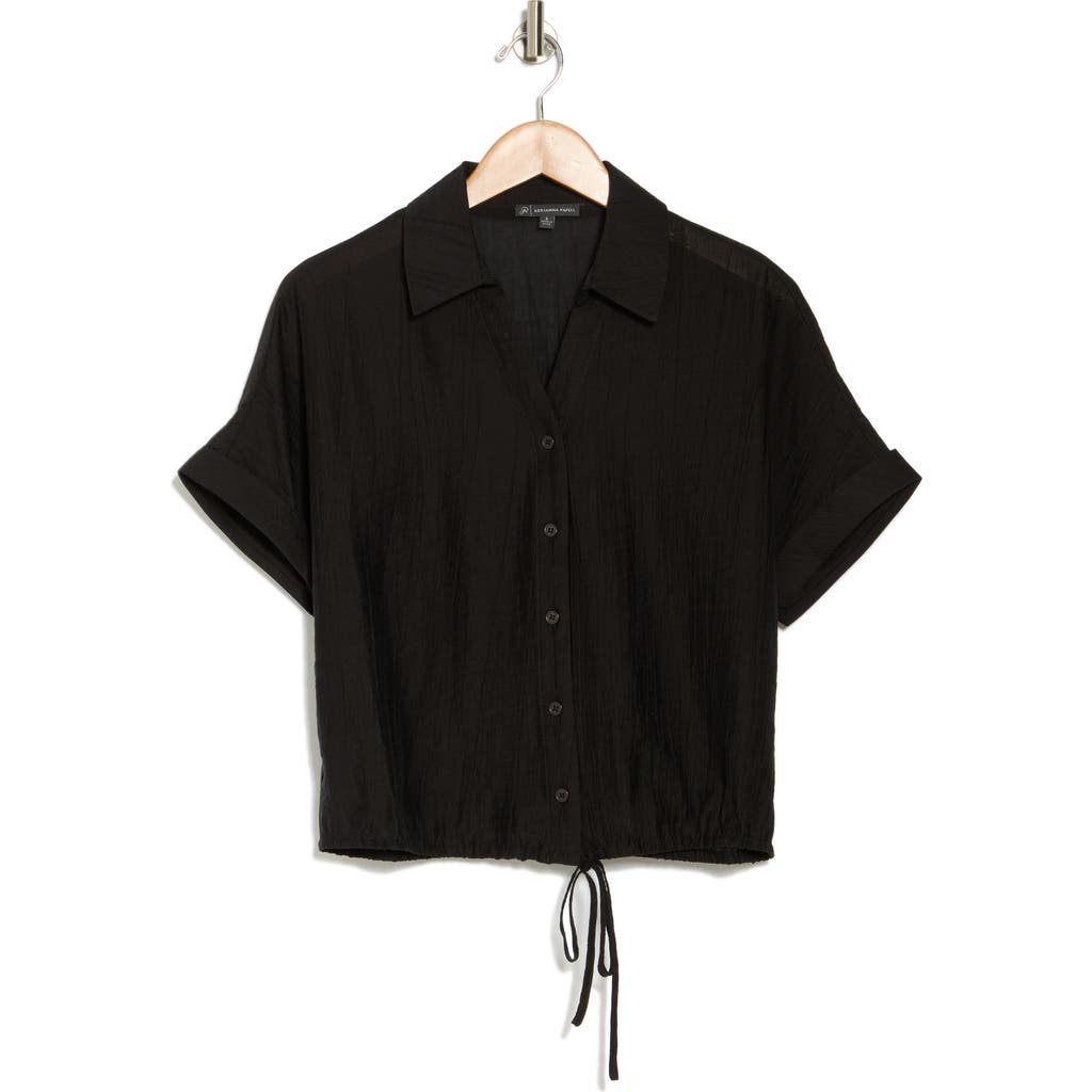 ADRIANNA PAPELL ADRIANNA PAPELL SHORT SLEEVE TIE HEM BUTTON-UP SHIRT