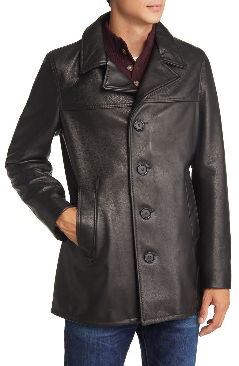 Schott NYC Cowhide Leather Car Coat, Alternate, color, 