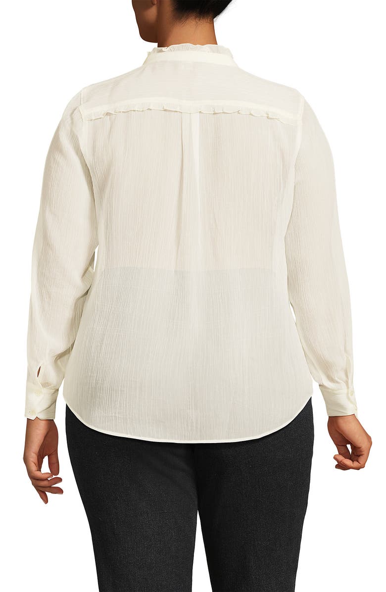 Lands' End Plus Size Chiffon Ruffle Front Long Sleeve Top, Alternate, color, Ivory
